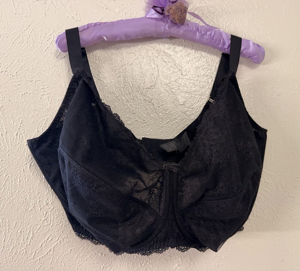 Women PLUS SZ BRAVISSIMO Keira Bra 40L LACE BLACK Banded Underwire Full Figure